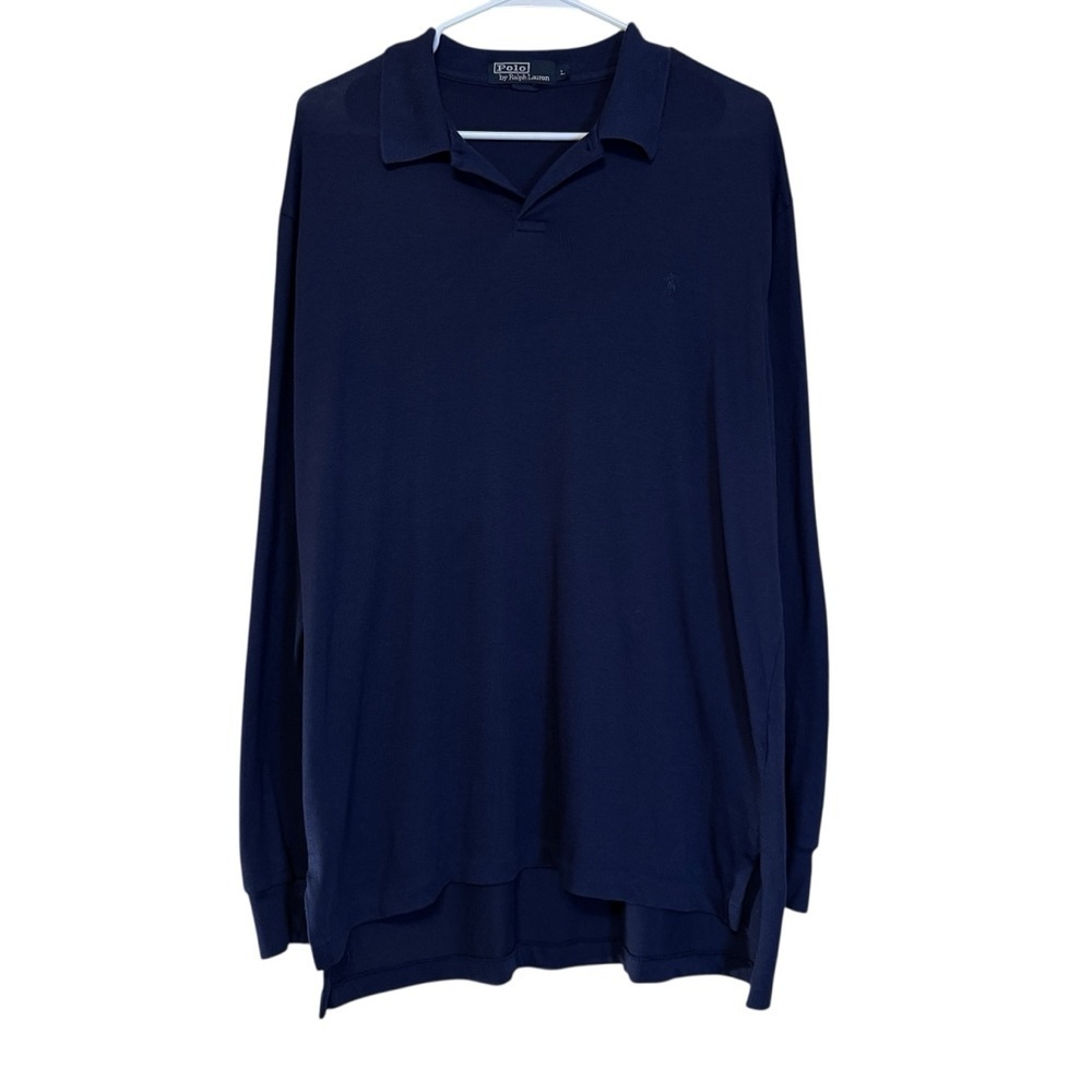 Polo Ralph Lauren Men Navy Blue Long Sleeve Cotton Polo Shirt Size Large